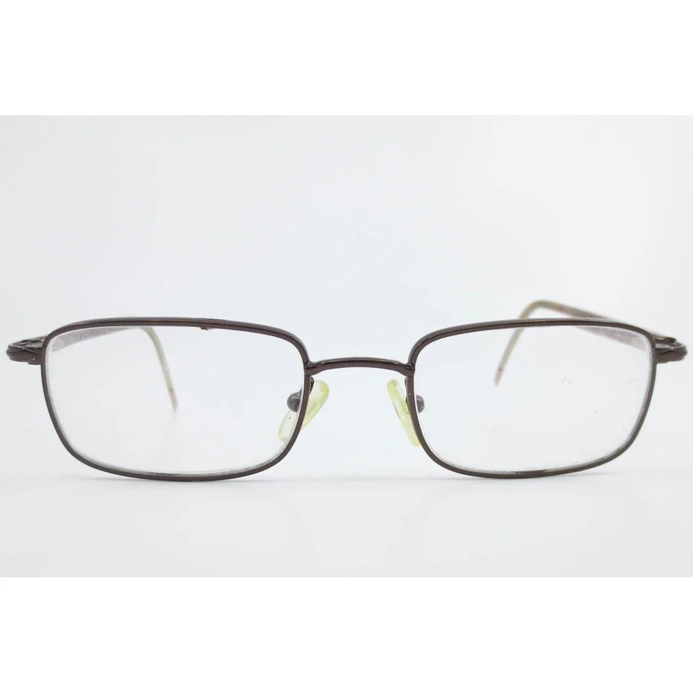 Slim Metal Rectangular Eyeglasses Brown Bronze Frame Pink Temple Tips 38346